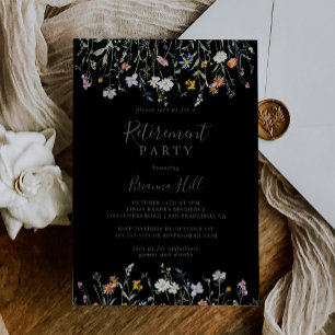 Wild Multicolor Floral Black Retirement Party Inbjudningar