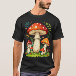 Wild mushrooms and flowers in grass forest nature t shirt