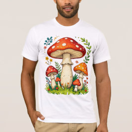 Wild mushrooms and flowers in grass forest nature t shirt