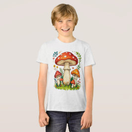 Wild mushrooms and flowers in grass forest nature t shirt