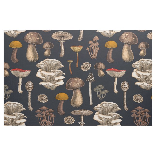 Wild Mushrooms  on graphite black Tyg (Fat Quarter)