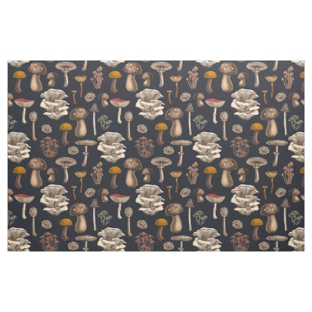 Wild Mushrooms  on graphite black Tyg (Fat Quarter)