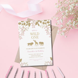 Wild One 1:a Rosa och Guld Födelsedagsflicka Inbjudningar
