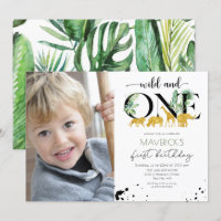Wild One 1-års födelsedags Jungle Safari-inbjudan