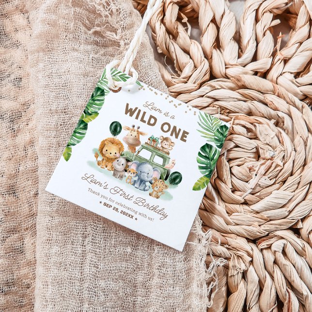 Wild One 1-års födelsedags Safari Djur Gåvor Etiketter (Skapare uppladdad)
