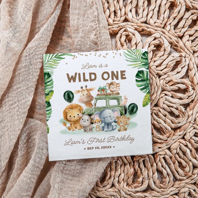 Wild One 1-års födelsedags Safari Djur Pappersservett (Skapare uppladdad)