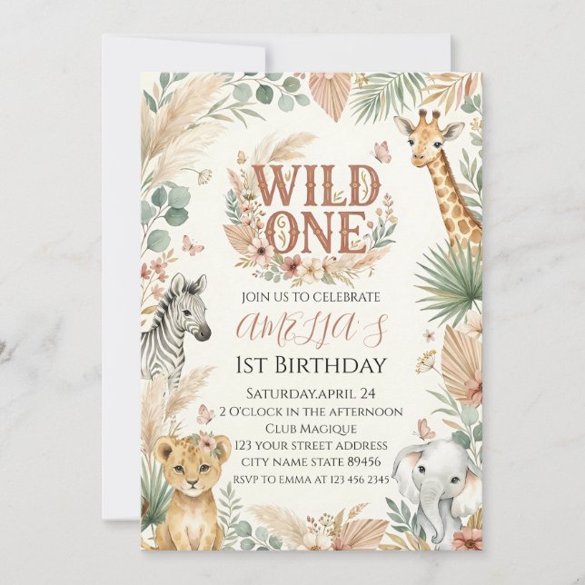 Wild One 1-års inbjudan Foto Boho (Framsida)