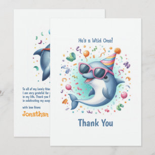 Wild One 1-årsdag Delfin-tema Tack Kort