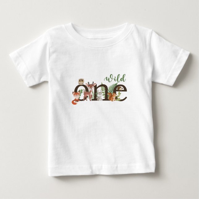 Wild One 1-årsdag Skogs Djur T-shirt (Framsida)