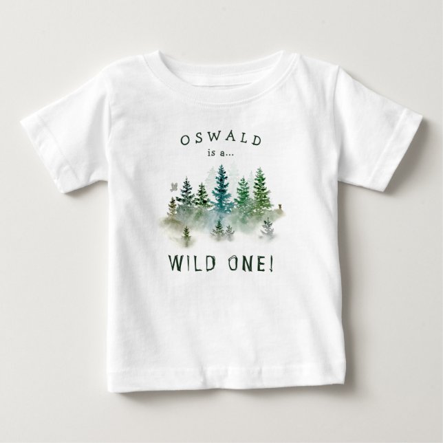 Wild One 1-årsdag Skogsakvarell T Shirt (Framsida)