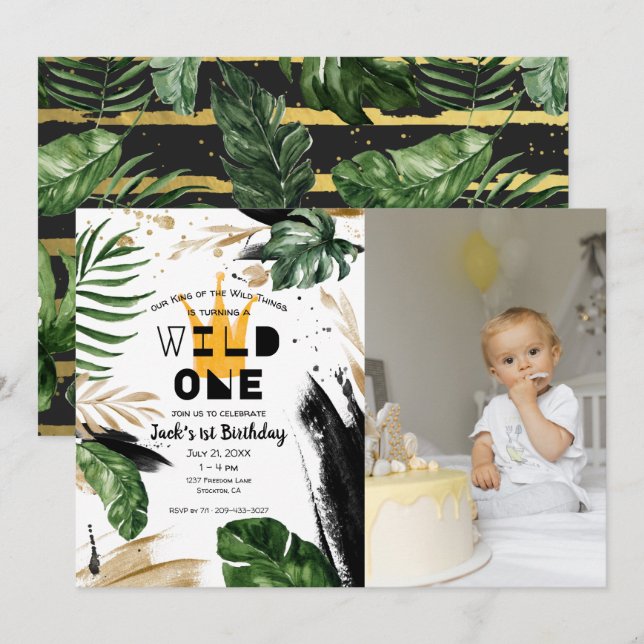 Wild One 1-årsfest | Kung av saker Krona Inbjudningar (Fram/baksida)