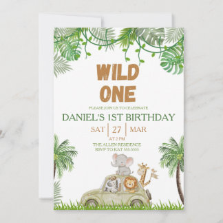 Wild One 1st Birthday Safari Jungle Invitation Inbjudningar