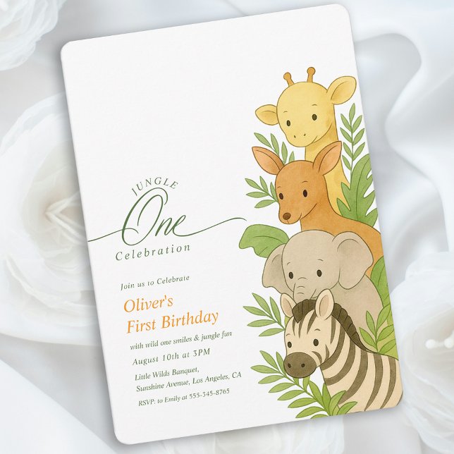 Wild One Animal Birthday Illustration 1st Birthday Inbjudningar (Wild One Animal Birthday Illustration 1st Birthday Invitation)