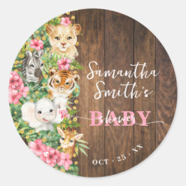 Wild One Animal Rustic Safari Pink Baby Shower Runt Klistermärke
