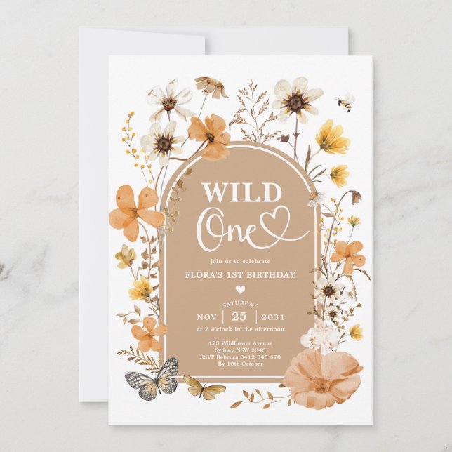Wild One: Autumnal Fall Wildflower First Birthday Inbjudningar (Framsida)