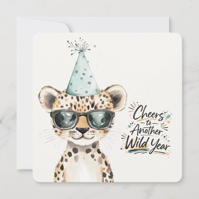 Wild One Birthday Card Cute Leopard Party Kort (Framsida)