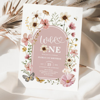 Wild One Birthday Invitation: Blush Wildflower Edi Inbjudningar