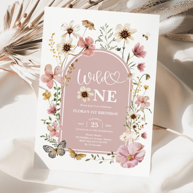 Wild One Birthday Invitation: Blush Wildflower Edi Inbjudningar (Skapare uppladdad)