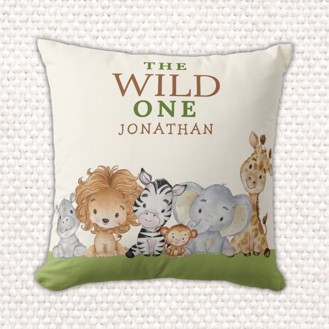 Wild One Birthday Jungle Animals Kudde (Skapare uppladdad)