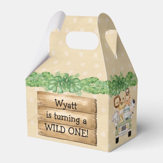 Wild One Birthday Safari Animal Favor Box Presentaskar (Framsidan Sidan)