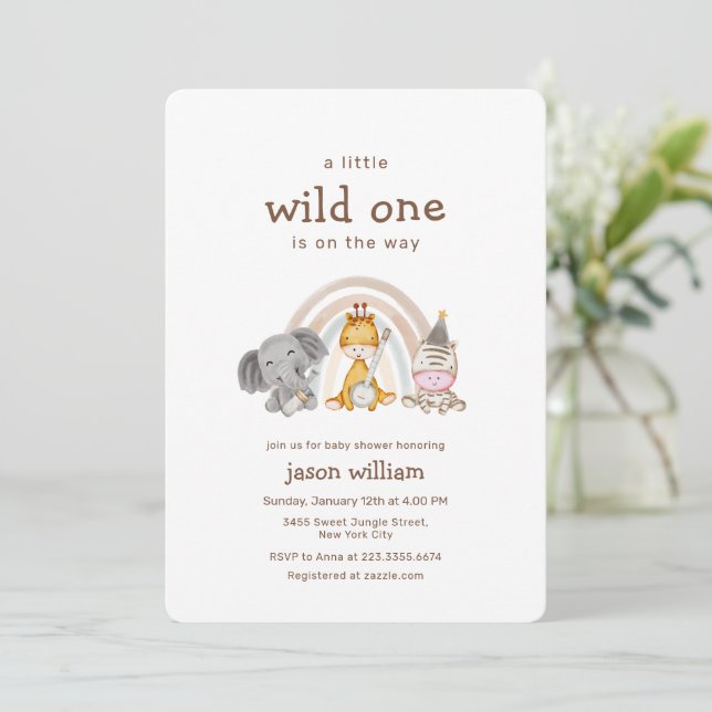 Wild One Boho Rainbow Safari Animals Baby Shower  Inbjudningar (Stående Fram)