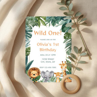 Wild One Boho Safari Jungle Animals 1st Birthday Inbjudningar