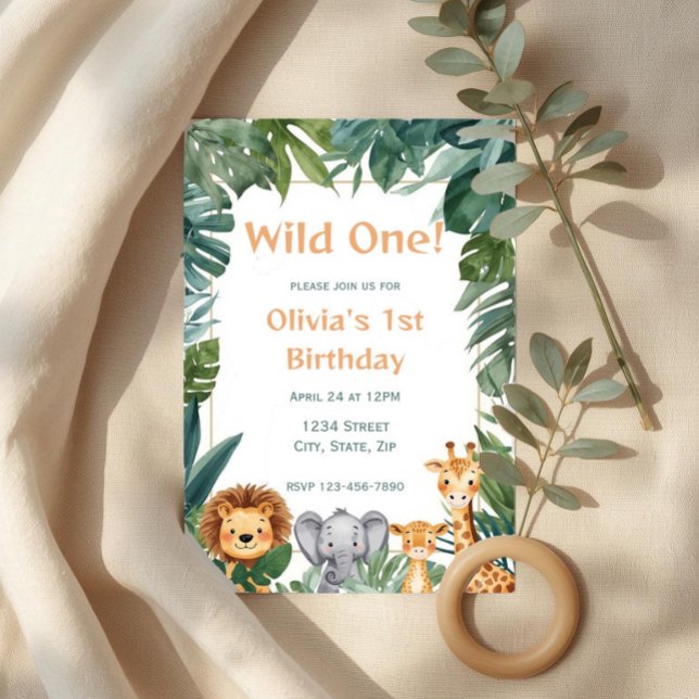 Wild One Boho Safari Jungle Animals 1st Birthday Inbjudningar (Skapare uppladdad)