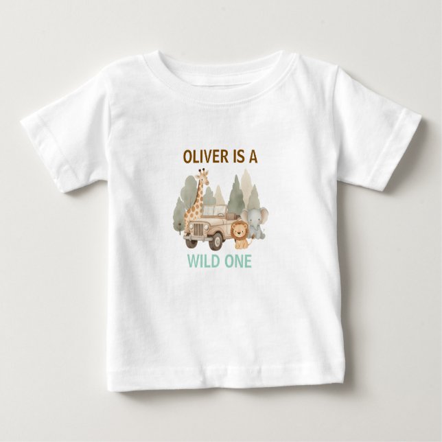 Wild One Boy 1st Birthday Safari Baby T Shirt (Framsida)