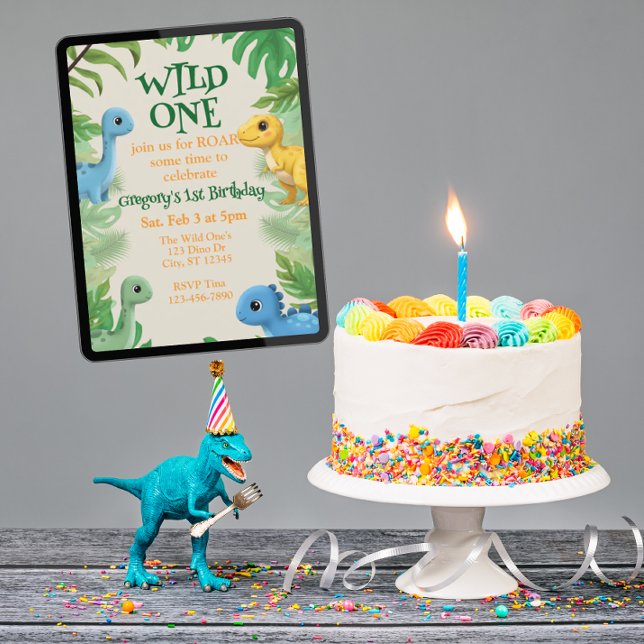 Wild One, colorful, cute dinosaur 1st birthday Inbjudningar (Skapare uppladdad)