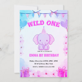 Wild One Cute Elephant 1st Birthday Invitation Inbjudningar