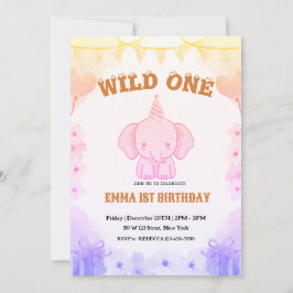 Wild One Cute Elephant 1st Birthday Invitation Inbjudningar