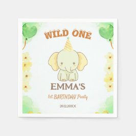 Wild One Cute Elephant 1st Birthday Pappersservett