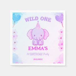 Wild One Cute Elephant 1st Birthday Pappersservett