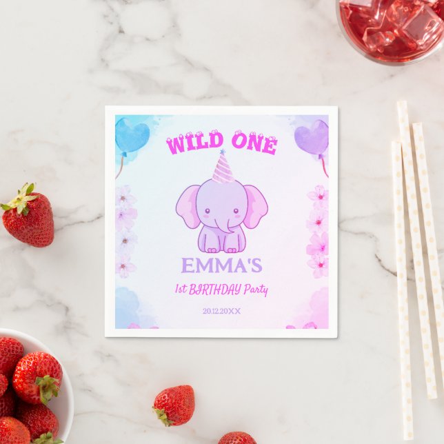 Wild One Cute Elephant 1st Birthday  Pappersservett (Insitu)