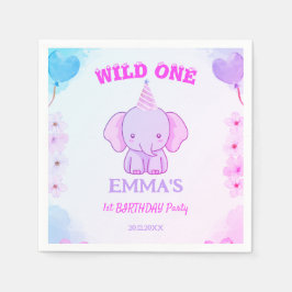 Wild One Cute Elephant 1st Birthday Pappersservett