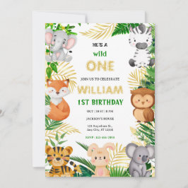 Wild One Cute Jungle Animal Child's 1st Birthday Inbjudningar