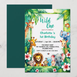 Wild One Cute Jungle Animal Child's 1st Birthday  Inbjudningar