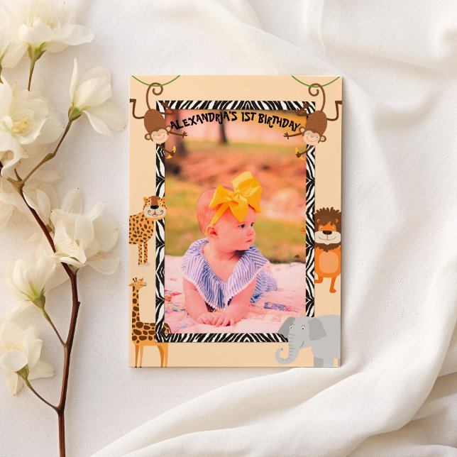  Wild One Cute Quote Safari Animal Birthday Photo Inbjudan (Wild One Cute Quote Safari Animal Birthday Photo)