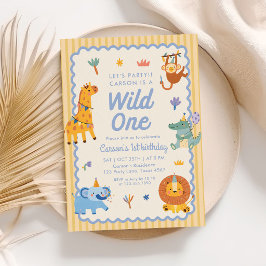 Wild One Cute Safari Animals 1st Birthday Inbjudningar