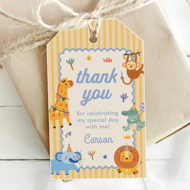 Wild One Cute Safari Animals 1st Birthday Presentetikett (Skapare uppladdad)