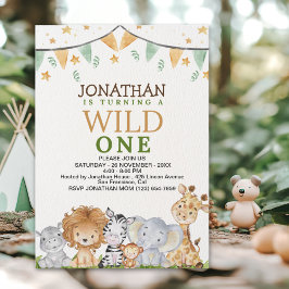 Wild One  Cute Safari Animals Birthday Inbjudningar