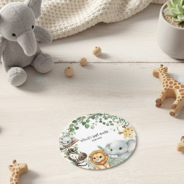 Wild One Cute Safari Jungle Animals Baby Shower  Underlägg Papper Rund (Skapare uppladdad)
