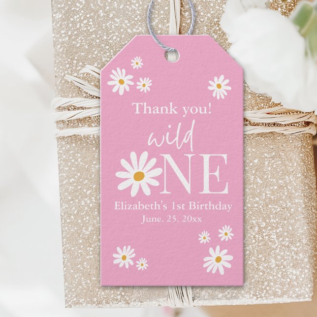 Wild One Daisy Birthday – Girl’s First Birthday Presentetikett (Skapare uppladdad)