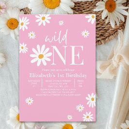 Wild One Daisy First Birthday Girl – Floral 1st Inbjudningar