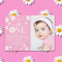 Wild One Daisy Girl First Birthday Photo Inbjudningar