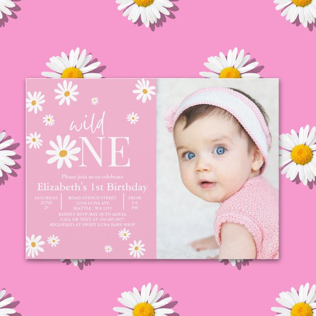 Wild One Daisy Girl First Birthday Photo  Inbjudningar (Skapare uppladdad)