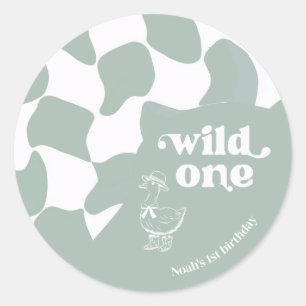 Wild One Dapper Duck 1-årsdag Sagegrön Runt Klistermärke