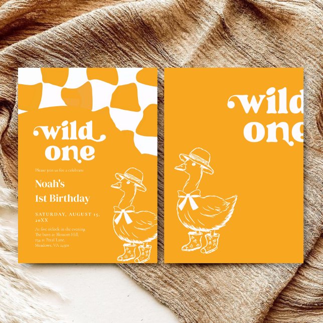 Wild One Dapper Duck 1st Birthday- yellow retro Inbjudningar (Skapare uppladdad)
