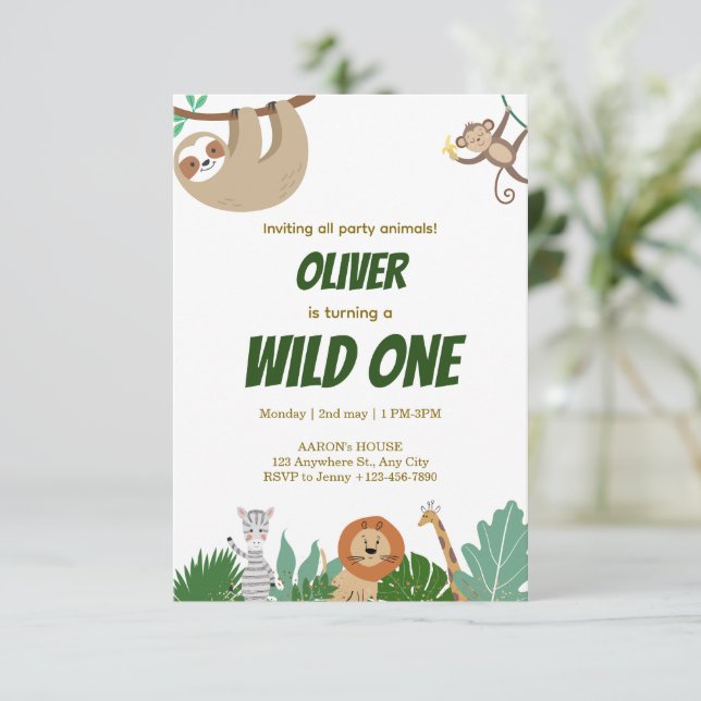 Wild One Djungeldjur Födelsedagsfest Design OSA Kort (Stående Fram)