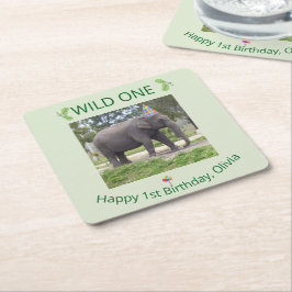Wild One Elephant Birthday Accent Design Underlägg Papper Kvadrat